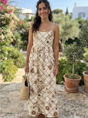 Japna Boho Printed Maxi Dress Sleeveless Summer Linen Blend - #181
